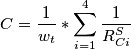 C=\frac{1}{w_{t}}*\sum_{i=1}^{4}\frac{1}{R_{Ci}^{S}}