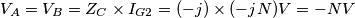 V_A = V_B = Z_C \times I_{G2} = (-j) \times (-jN) V= -N V
