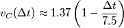 {{v}_{C}}(\Delta t)\approx 1.37\left( 1-\frac{\Delta t}{7.5} \right)