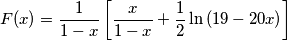 F(x)=\frac{1}{1-x}\left[ \frac{x}{1-x} +\frac{1}{2}\ln{\left( 19-20x\right)} \right]