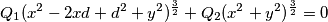 Q_1(x^2-2xd+d^2+y^2)^\frac{3}{2}+Q_2(x^2+y^2)^\frac{3}{2}=0