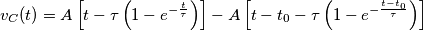 {{v}_{C}}(t)=A\left[ t-\tau \left( 1-{{e}^{-\frac{t}{\tau }}} \right) \right]-A\left[ t-{{t}_{0}}-\tau \left( 1-{{e}^{-\frac{t-{{t}_{0}}}{\tau }}} \right) \right]
