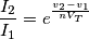 \[\frac{I_2}{I_1}=e^{\frac{v_2-v_1}{nV_T}}\]