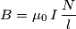B = \mu_0\,I\,\frac{N}{l} B = \mu_0\,I\,\frac{N}{l}
