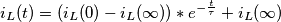 i_L(t) = (i_L(0) - i_L(\infty)) * e^{-\frac{t}{\tau}}+ i_L(\infty) i_L(t) = (i_L(0) - i_L(\infty)) * e^{-\frac{t}{\tau}}+ i_L(\infty)