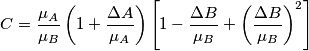 C=\frac{\mu_A}{\mu_B}\left(1+\frac{\Delta A}{\mu_A}\right)\left[1-\frac{\Delta B}{\mu_B}+\left(\frac{\Delta B}{\mu_B}\right)^2\right]