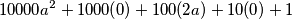 10000a^2 + 1000 (0) + 100 (2a) + 10(0) + 1
