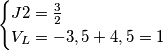 \begin{cases} J2={3 \over 2} \\ V_L=-3,5+4,5=1 \end{cases} \begin{cases} J2={3 \over 2} \\ V_L=-3,5+4,5=1 \end{cases}
