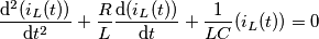 \frac{\mathrm{d}^{2} (i_L(t)) }{\mathrm{d} t^{2}}+\frac{R}{L}\frac{\mathrm{d}(i_L(t))  }{\mathrm{d} t}+\frac{1}{LC}(i_L(t))=0