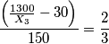 \frac{\left( \frac{1300}{X_{3}}-30 \right)}{150}=\frac{2}{3}