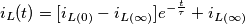 \[i_{L}(t)=[i_{L(0)}-i_{L(\infty )}]e^{-\frac{t}{\tau }}+i_{L(\infty )}\]