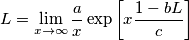 L = \lim_{x\rightarrow\infty}\frac{a}{x}\exp\left[x\frac{1-bL}{c}\right]