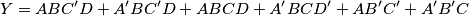 Y=ABC'D+A'BC'D+ABCD+A'BCD'+AB'C'+A'B'C