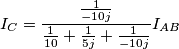 I_{C} = \frac{\frac{1}{-10j}}{\tfrac{1}{10}+\frac{1}{5j}+\frac{1}{-10j}}I_{AB}