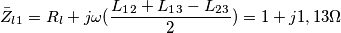 \bar{Z}_l_1=R_l+j\omega (\frac{L_1_2+L_1_3-L_2_3}{2})=1+j1,13\Omega