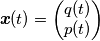 \boldsymbol{x}(t) = \begin{pmatrix}
q(t) \\ p(t)
\end{pmatrix}