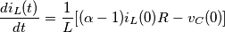 \frac{d i_L(t)}{dt}=\frac{1}{L} [(\alpha -1) i_L(0)R-v_C(0)]