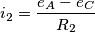 i_{2}=\frac {e_{A}-e_{C}}{R_{2}}