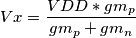 Vx=\frac{VDD*gm_{p}}{gm_{p}+gm_{n}}
