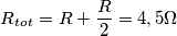 R_{tot} = R + \frac{R}{2} = 4,5 \Omega R_{tot} = R + \frac{R}{2} = 4,5 \Omega