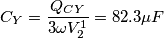 C_{Y}=\frac{Q_{CY}}{3\omega V_{2}^{1}}=82.3\mu F