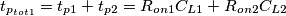 t_{p_{tot1}}=t_{p1}+t_{p2}= R_{on1}C_{L1}+R_{on2}C_{L2} t_{p_{tot1}}=t_{p1}+t_{p2}= R_{on1}C_{L1}+R_{on2}C_{L2}