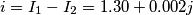i=I_{1}-I_{2}=1.30+0.002j