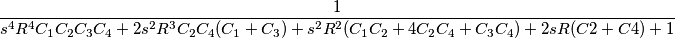\frac{1}{s^4 R^4 C_1 C_2 C_3 C_4 + 2 s^2 R^3 C_2 C_4 (C_1 + C_3) + s^2 R^2 (C_1 C_2 + 4 C_2 C_4 + C_3 C_4)+ 2s R (C2+C4) + 1} \frac{1}{s^4 R^4 C_1 C_2 C_3 C_4 + 2 s^2 R^3 C_2 C_4 (C_1 + C_3) + s^2 R^2 (C_1 C_2 + 4 C_2 C_4 + C_3 C_4)+ 2s R (C2+C4) + 1}