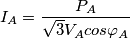 I_A=\frac{P_A}{\sqrt{3}V_Acos\varphi_{A}}