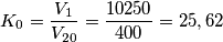 K_{0}=\frac{V_{1}}{V_{20}}=  \frac{10250}{400}=25,62