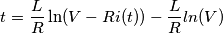 t=\frac{L}{R}\ln (V-Ri(t))-\frac{L}{R}ln (V)