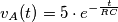 v_A(t)=5\cdot e^{-\frac{t}{RC}}