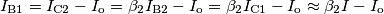 I_\text{B1}=I_\text{C2}-I_\text{o}=\beta_2I_\text{B2}-I_\text{o}=\beta_2I_\text{C1}-I_\text{o}\approx\beta_2I-I_\text{o}