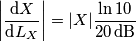 \left|\frac{\text{d}X}{\text{d}L_X}\right| = |X|\frac{\ln 10}{20\,\text{dB}} \left|\frac{\text{d}X}{\text{d}L_X}\right| = |X|\frac{\ln 10}{20\,\text{dB}}