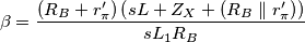 \begin{aligned}
\beta &= \frac{\left ({R_B + r'_\pi}\right)\left (sL + Z_X + \left ( R_B \parallel r'_\pi \right )\right)}{sL_1 R_B}\\
\end{aligned} \begin{aligned}
\beta &= \frac{\left ({R_B + r'_\pi}\right)\left (sL + Z_X + \left ( R_B \parallel r'_\pi \right )\right)}{sL_1 R_B}\\
\end{aligned}