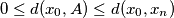 0 \le d(x_0,A) \le d(x_0,x_n) 0 \le d(x_0,A) \le d(x_0,x_n)
