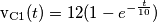 \text{v}_{\text{C1}}(t)=12(1-e^{-\frac{t}{10}}) \text{v}_{\text{C1}}(t)=12(1-e^{-\frac{t}{10}})
