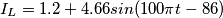 I_L = 1.2 + 4.66 sin(100 \pi t - 86&deg;)