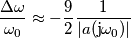 \frac{\Delta\omega}{\omega_0}\approx -\frac{9}{2}\frac{1}{|a(\text{j}\omega_0)|}