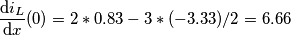 \[\frac{\mathrm{d} i_L}{\mathrm{d} x}(0)=2*0.83-3*(-3.33)/2 =6.66\]