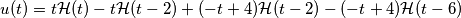 u(t) = t \mathcal{H} (t) - t \mathcal{H} (t-2) +(-t+4) \mathcal{H} (t-2)  - (-t+4) \mathcal{H} (t-6)