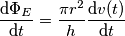 \frac{\text{d}\Phi _{E}}{\text{d}t}=\frac{\pi r^{2}}{h}\frac{\text{d}v(t)}{\text{d}t} \frac{\text{d}\Phi _{E}}{\text{d}t}=\frac{\pi r^{2}}{h}\frac{\text{d}v(t)}{\text{d}t}