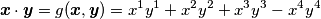 \boldsymbol{x}\cdot\boldsymbol{y} = g(\boldsymbol{x},\boldsymbol{y}) = x^1y^1+x^2y^2+x^3y^3-x^4y^4