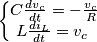 \left\{\begin{matrix}
C\frac{dv_c}{dt}=-\frac{v_c}{R}\\ 
L\frac{di_L}{dt}=v_c\
\end{matrix}\right.