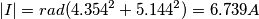 \[|I|=rad(4.354^2+5.144^2)=6.739 A\]