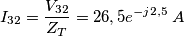 I_{32}=\frac {V_{32}}{Z_T}=26,5e^{-j2,5}\; A