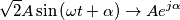 \sqrt{2}A\sin\left ( \omega t+\alpha  \right )\rightarrow Ae^{j\alpha }