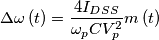 \Delta \omega \left( t \right)=\frac{4I_{D{SS}}}{\omega _{p}{C}V_{p}^{2}}m\left( t \right) \Delta \omega \left( t \right)=\frac{4I_{D{SS}}}{\omega _{p}{C}V_{p}^{2}}m\left( t \right)