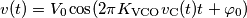 v(t) = V_0\cos(2\pi K_\text{VCO}v_\text{C}(t)t +\varphi_0)