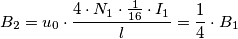 B_2= u_0 \cdot \frac {4 \cdot N_1 \cdot \frac {1}{16} \cdot I_1}{l}= \frac {1}{4} \cdot B_1